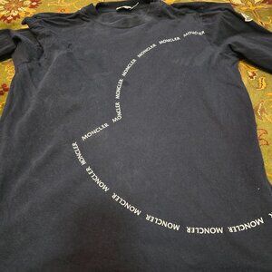 Moncler blue long sleeve s shirt with logos very good. large